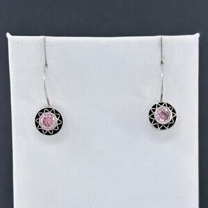 Estate Sterling Silver 925 Pink Cubic Zirconia Geometric Drop Earrings